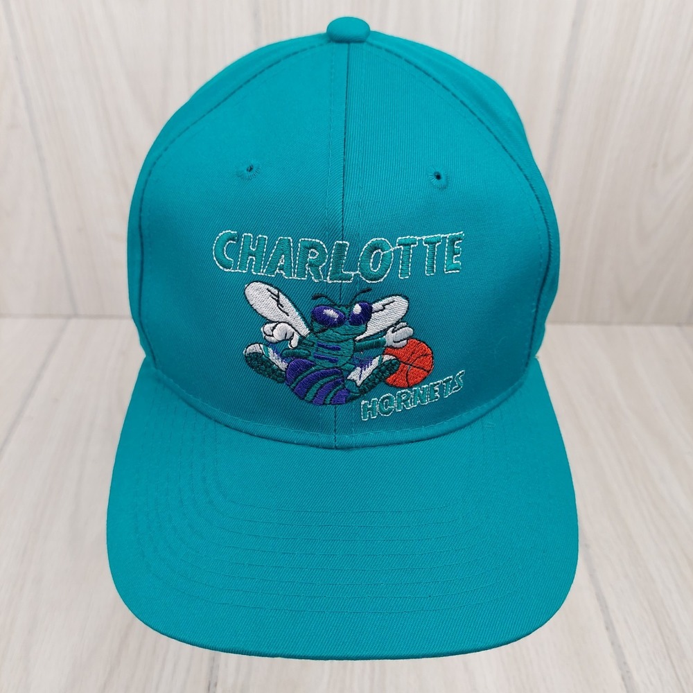 Vintage Charlotte Hornets Hat Cap Snapback Teal NBA‎ Hugo Embroidered Basketball